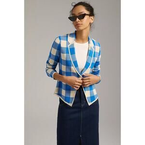 New By Anthropologie Plaid Sweater Button Front Blazer $198 X-SMALL Blue